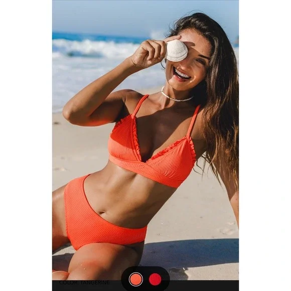 NWT CUPSHE 2 piece Bikini Alegria Ruffle Triangle Top & Mid-Rise Bottoms Size Sm - Picture 2 of 3